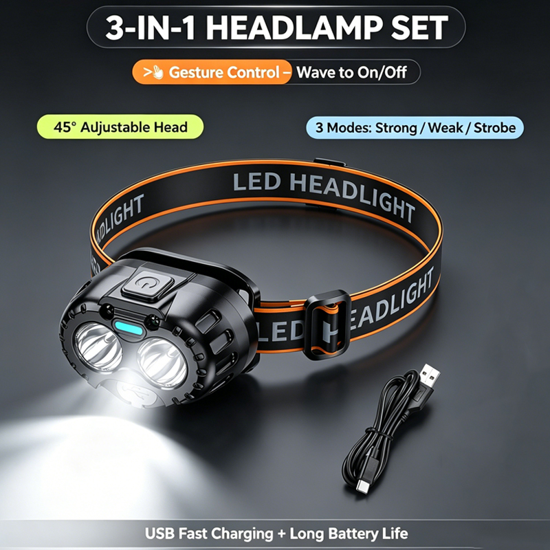 Outdoor Power Head - 강력한 LED 헤드램프 IPX4 방수 비상용