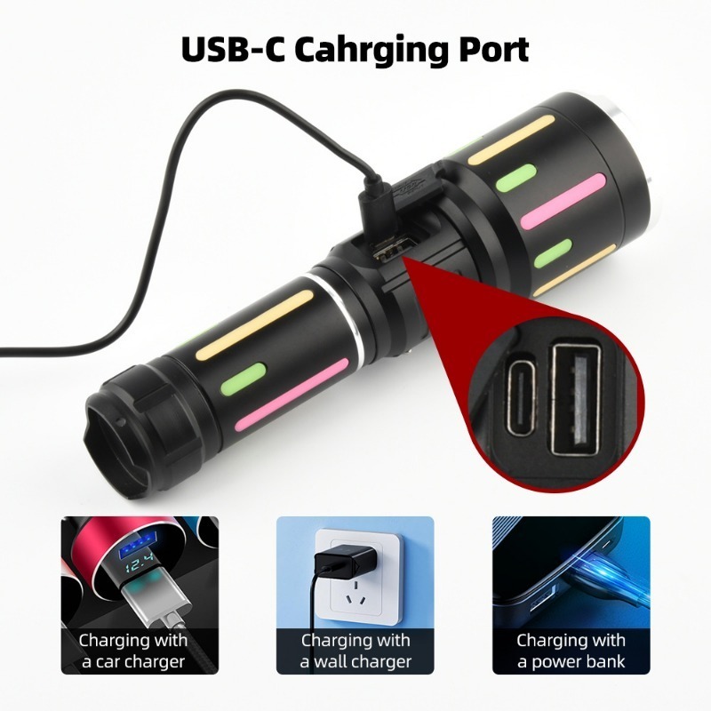 고출력 백색광 형광 손전등 충전식 줌 가능 장거리 토치 - Outdoor Power For Lights 리뷰 및 가격