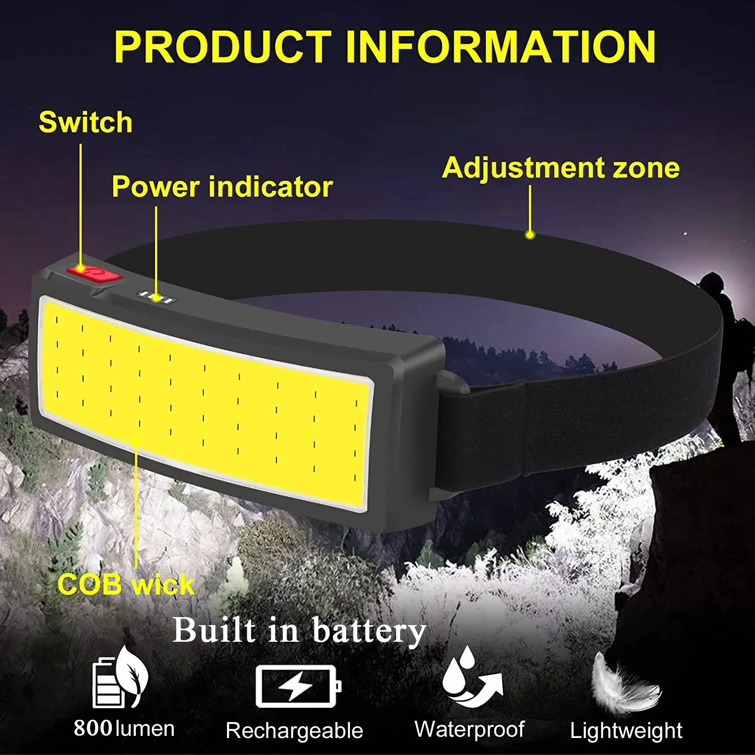 강력한 COB LED 헤드램프 Type-c 충전식 헤드 - Outdoor Power Head 리뷰 및 가격