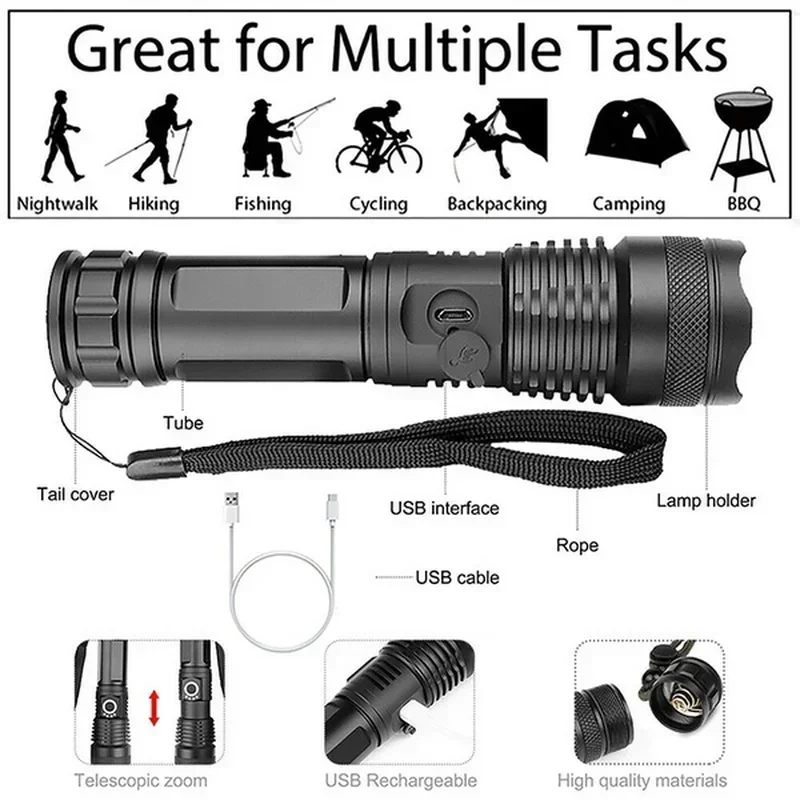 고출력 XHP70 LED 손전등 USB-C 충전식 토치 - Outdoor Power Inc 리뷰 및 가격